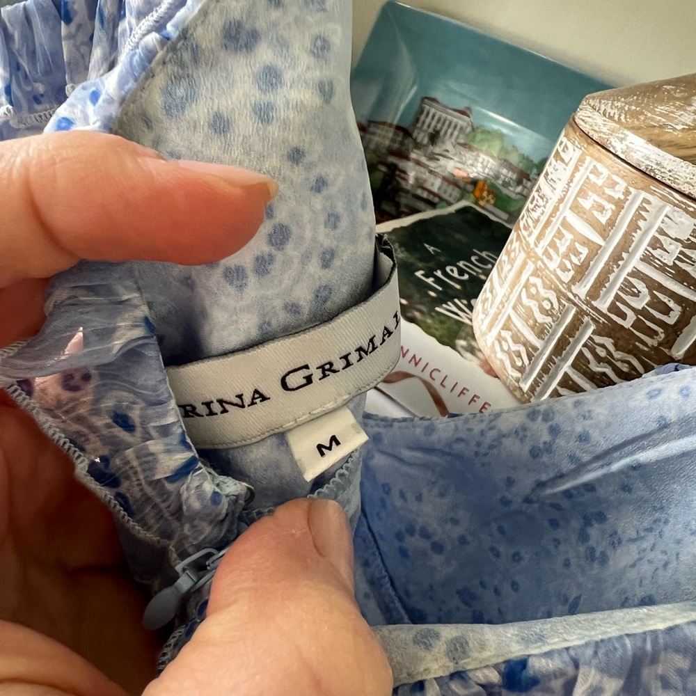 Karina Grimaldi Blue Patterned Ruffle Babydoll Fl… - image 6